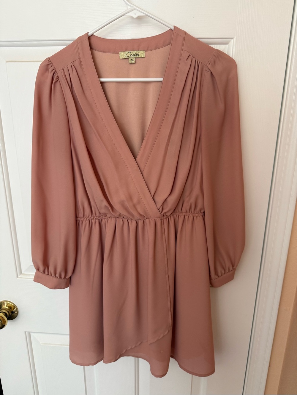 Cecico Mauve Pink Long-Sleeve Wrap Dress